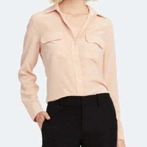 Equipment Signature Femme Nude Blush Silk Button Down Shirt Small